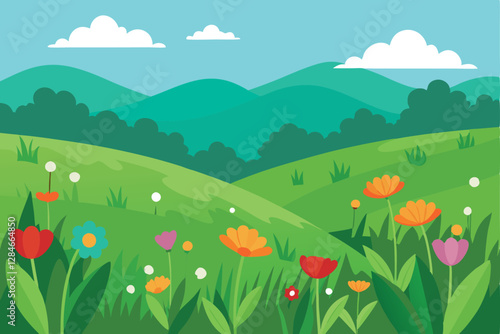 Wildflower Wonderland. Lush Green Meadow in Full Bloom