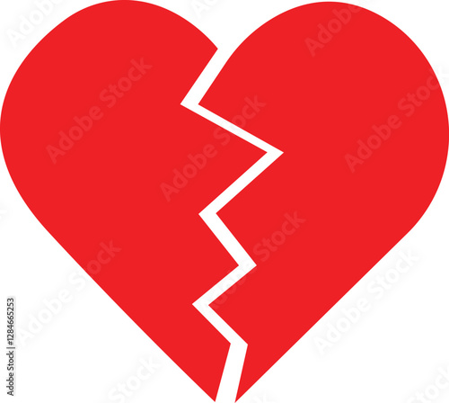 two red hearts Red Heart broken to two pieces vector illustration icon or logo, broken heart concept, breakup or divorce, heartbreak regret, separated couple, tragic love. 