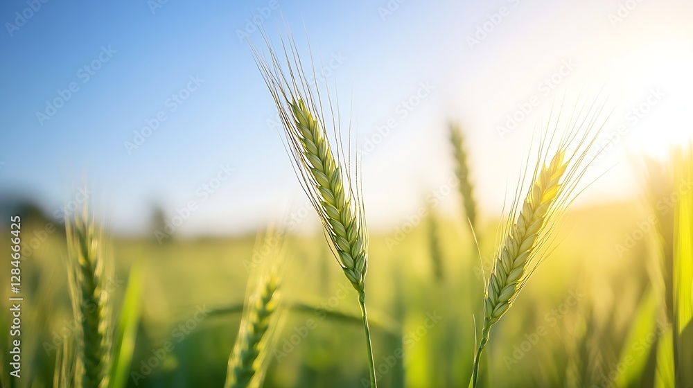 Golden Wheat Grains Blowing in the Breeze Under Bright Sunlight : Generative AI Golden Wheat Grains Blowing in the Breeze Under Bright Sunlight : Generative AI