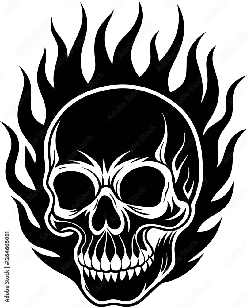 Obraz premium Skull on Fire. Realistic Flames and Bone Design