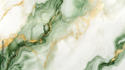 Modern Luxury Green Marble Art with Stained Surface and Ink Effect
