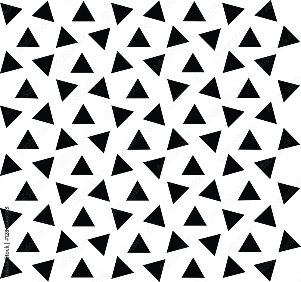 Triangle seamless pattern vector on white background. Modern stylish texture with randomly disposed black triangles. Repeating abstract textile background seamless geometric pattern Triangle seamless pattern vector on white background. Modern stylish texture with randomly disposed black triangles. Repeating abstract textile background seamless geometric pattern