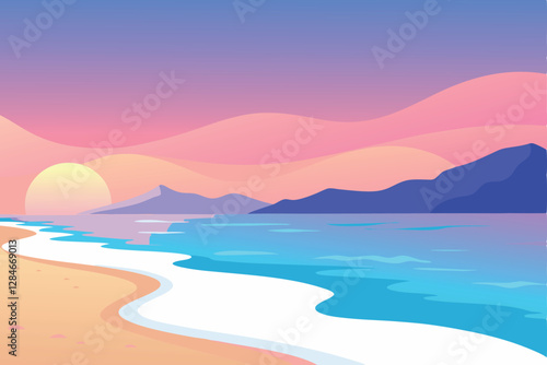 Peaceful Morning at the Beach with Soft Pastel Sunrise Colors