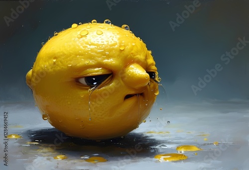 A sour lemon with a sour expression on its face photo