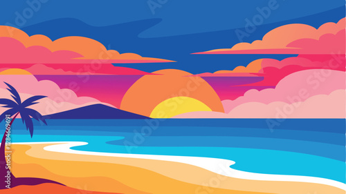 Stunning Beach Sunset with Colorful Sky