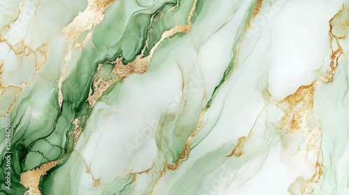 Elegant Green Marble Background with White and Gold Highlights