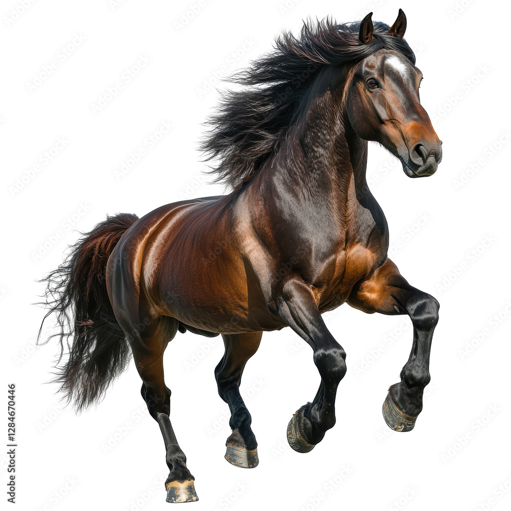 Obraz premium Isolated Horse with a Glossy Brown Coat Galloping, Representing Freedom, Power and Elegance