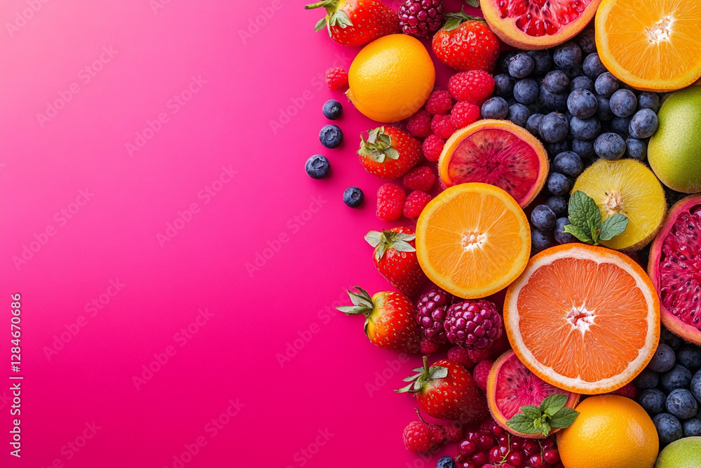 Colorful composition with fruits and berries in an aesthetic presentation Colorful composition with fruits and berries in an aesthetic presentation