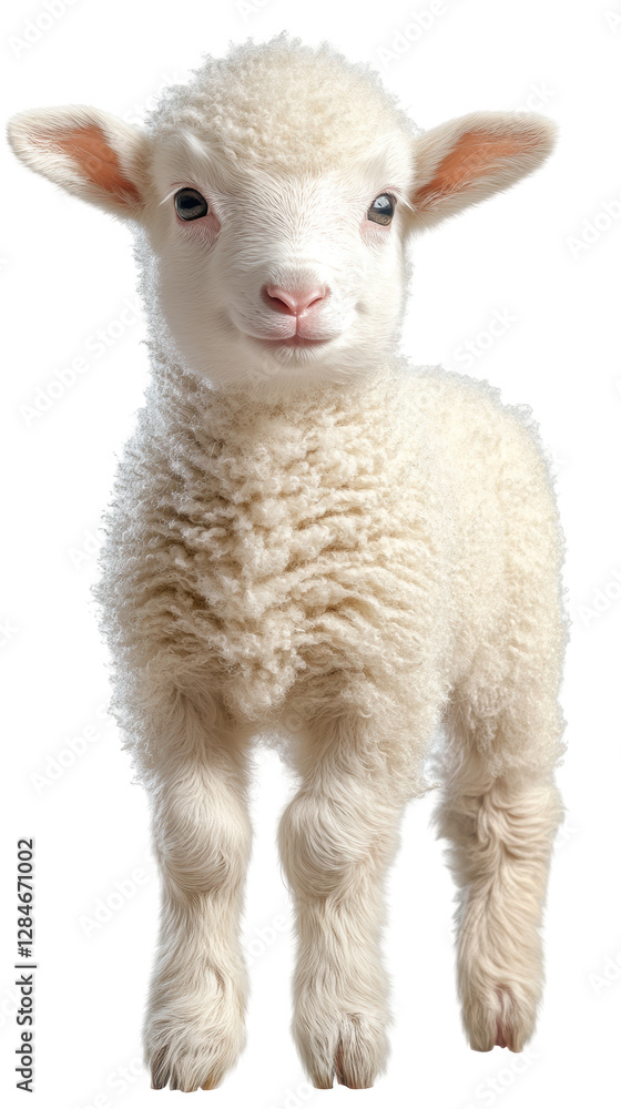 Isolated Adorable Lamb Standing with Soft Fleece Isolated Adorable Lamb Standing with Soft Fleece
