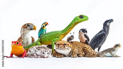 Various Species From Different Eras Gathered in a Vibrant Display Showcasing Biodiversity and Evolution in a Lively Arrangement