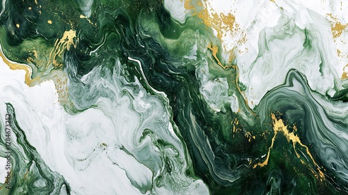 Modern Luxury Green Marble Art with Stained Surface and Ink Effect