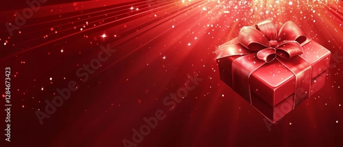 Bright Red Gift Box With a Ribbon Surrounded by Sparkling Lights Creates a Joyful Atmosphere for Celebrations and Special Occasions During the Holiday Season