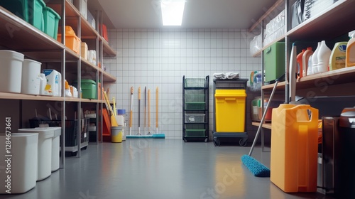 Clean Storage Room: Organized Cleaning Supplies and Equipment