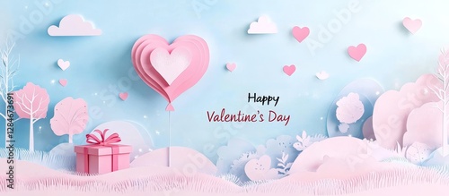 Valentine's Day Celebration With Heart Balloons and Gift Box Decorations Creating a Festive Atmosphere