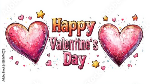 Colorful Valentine?s Day Greeting Featuring Hearts and Stars in an Artistic Design Celebrating Love and Joy
