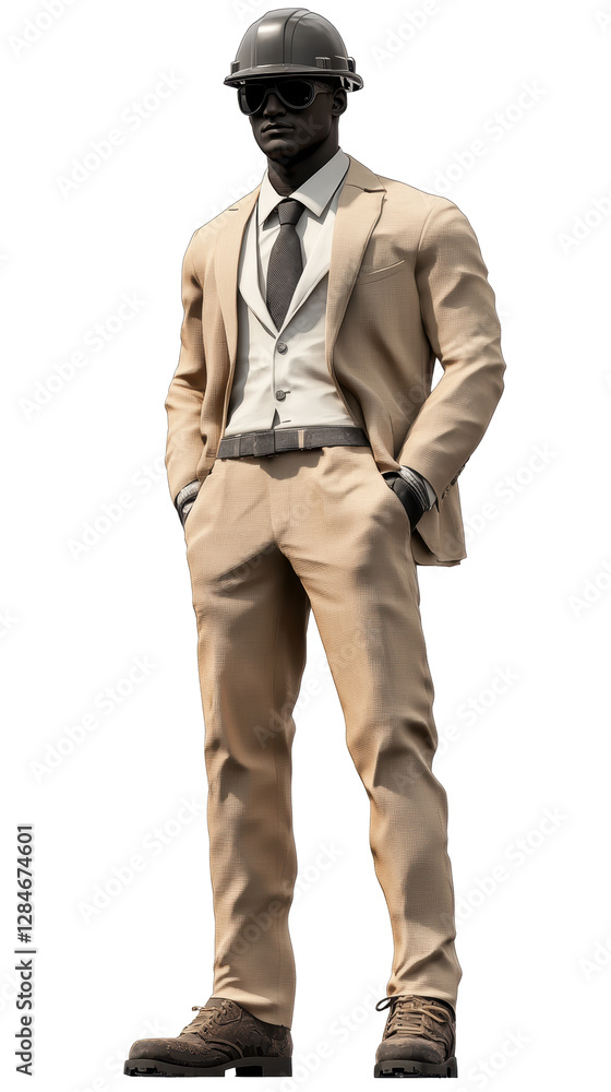 Isolated Stylish Engineer in Beige Suit with Hands in Pockets Isolated Stylish Engineer in Beige Suit with Hands in Pockets