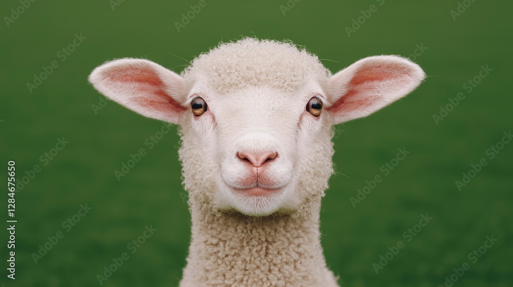 Fototapeta premium Lamb portrait, farm field background, agriculture, food