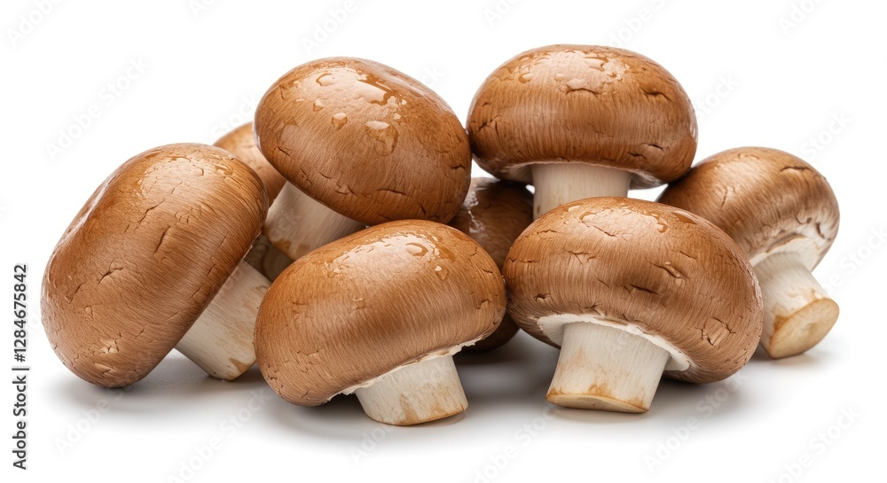 Fresh Brown Mushrooms Pile on White Background Ready for Cooking Fresh Brown Mushrooms Pile on White Background Ready for Cooking