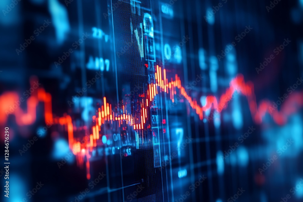 Stock market data visualized on screen. Stock market data visualized on screen.