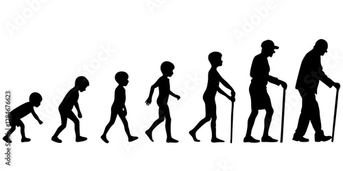 Life cycles of woman from a little baby to senior woman silhouette vector illustration