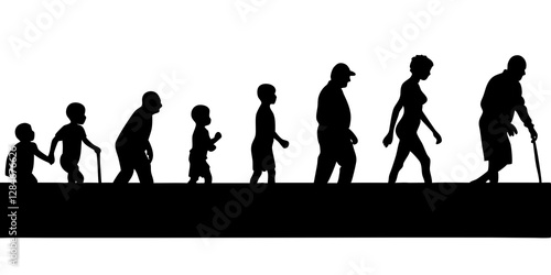 Life cycles of woman from a little baby to senior woman silhouette vector illustration