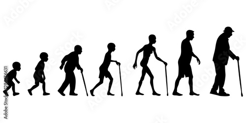 Life cycles of woman from a little baby to senior woman silhouette vector illustration