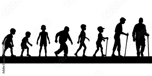 Life cycles of woman from a little baby to senior woman silhouette vector illustration