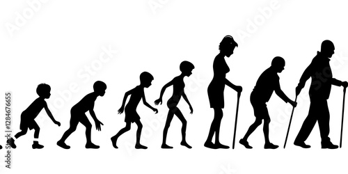 Life cycles of woman from a little baby to senior woman silhouette vector illustration