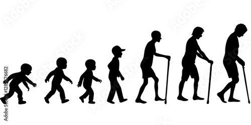 Life cycles of woman from a little baby to senior woman silhouette vector illustration