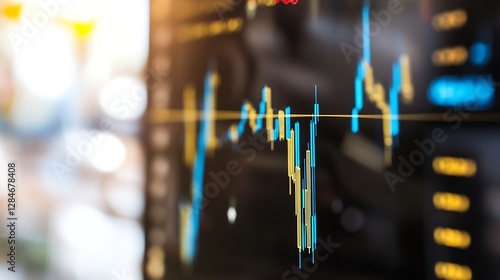 Detailed financial trading chart displaying rising market trends and stock data on digital screen : Generative AI photo