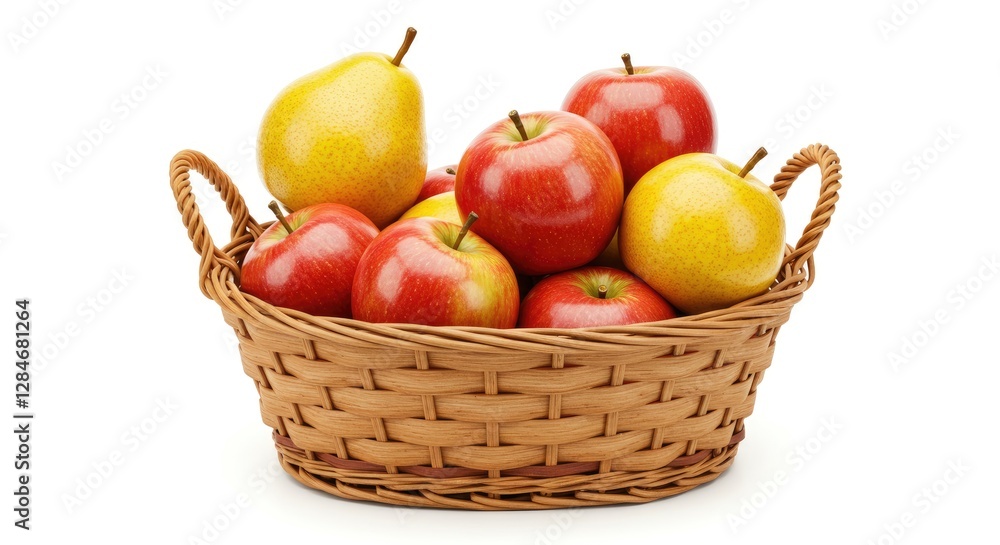 Basket Full of Fresh Red Apples and Yellow Pears Isolated Basket Full of Fresh Red Apples and Yellow Pears Isolated