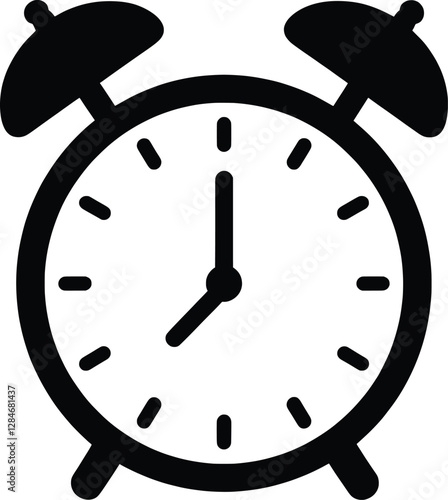 Alarm Clock Silhouettes, Classic Timepiece and Wake-Up Icons