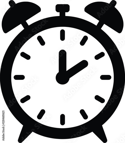 Alarm Clock Silhouettes, Classic Timepiece and Wake-Up Icons