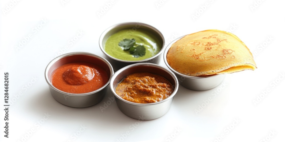 An assortment of vibrant Indian spices and chutneys, ready for a delicious culinary adventure. An assortment of vibrant Indian spices and chutneys, ready for a delicious culinary adventure.