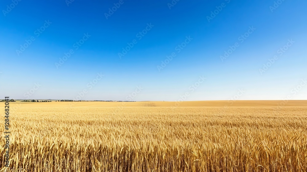 Vast golden wheat field under a clear blue sky showcasing the beauty of agriculture and nature : Generative AI Vast golden wheat field under a clear blue sky showcasing the beauty of agriculture and nature : Generative AI