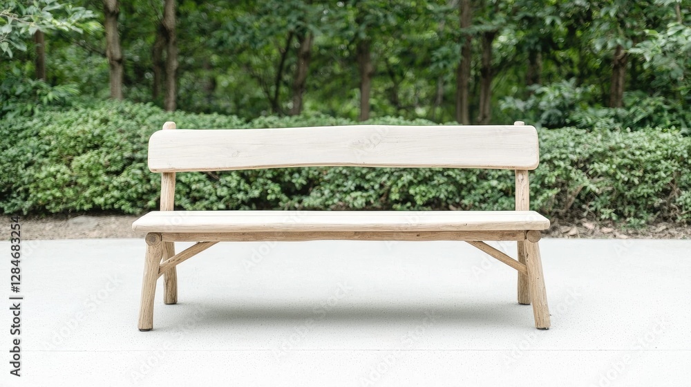 Wooden park bench outdoors, nature background, empty, relaxing Wooden park bench outdoors, nature background, empty, relaxing