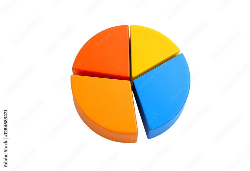 Colorful 3D pie chart divided into four segments isolated on a white or transparent background Colorful 3D pie chart divided into four segments isolated on a white or transparent background