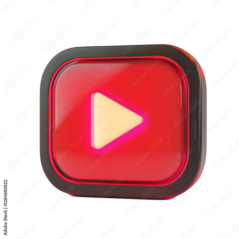 Red Play Button with Neon Glow Isolated on Transparent Background Red Play Button with Neon Glow Isolated on Transparent Background