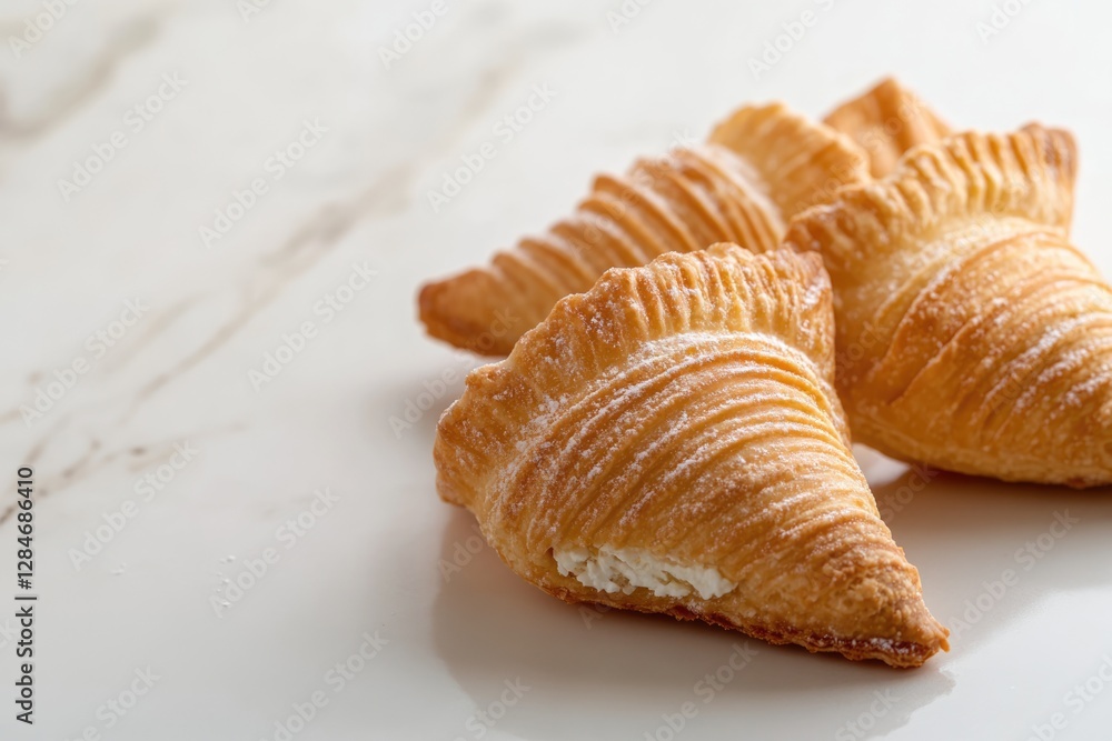 Golden Puff Pastry Cream Horns: Sweet Treat, Delicious Dessert, Flaky Layers, Closeup Golden Puff Pastry Cream Horns: Sweet Treat, Delicious Dessert, Flaky Layers, Closeup