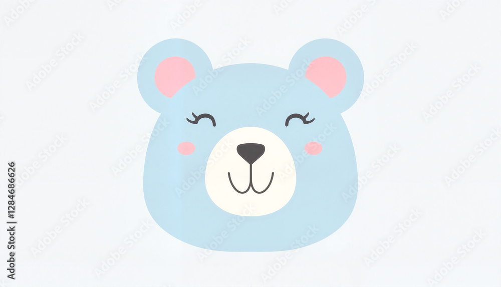 Naklejka premium Cute blue bear face with a happy expression on a light background