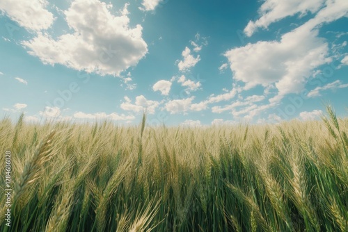 Crops ready for harvest under clear sky.