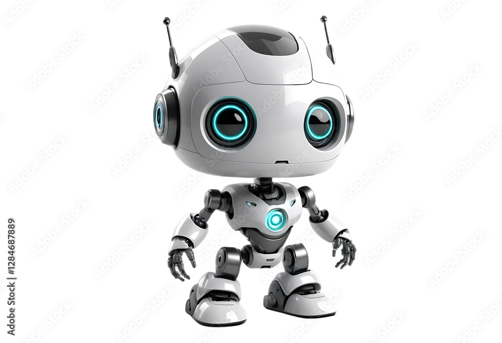 Cute futuristic robot with sleek design isolated on a white or transparent background, png. Cute futuristic robot with sleek design isolated on a white or transparent background, png.