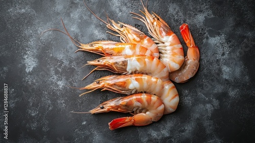 Fresh Shrimp on Dark Stone Surface photo