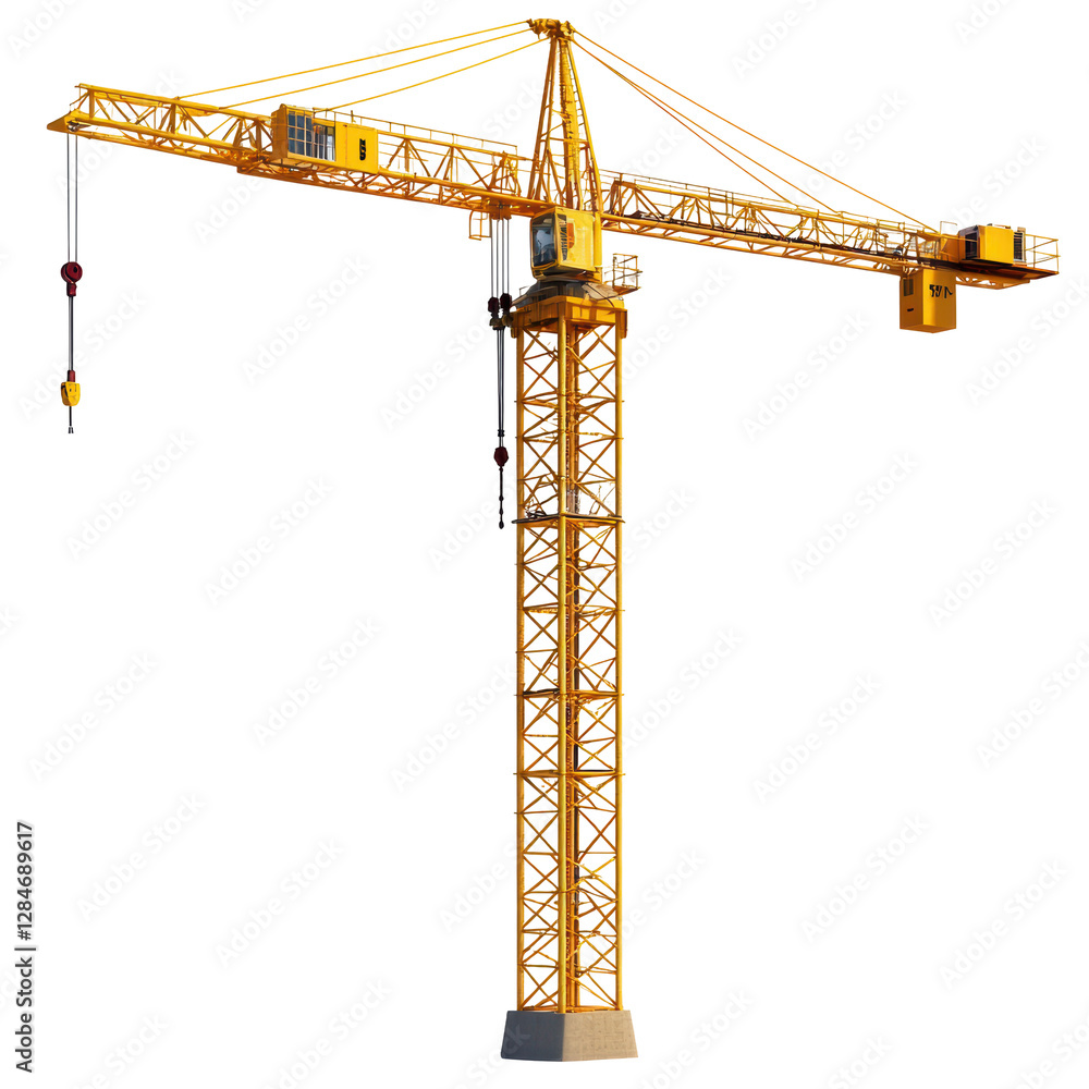Isolated Tower Crane Against White Backdrop Isolated Tower Crane Against White Backdrop