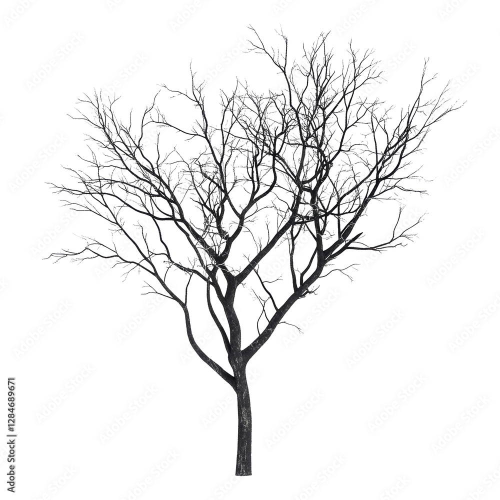 Isolated Spooky Bare Tree with Twisted Branches Against White Background Isolated Spooky Bare Tree with Twisted Branches Against White Background