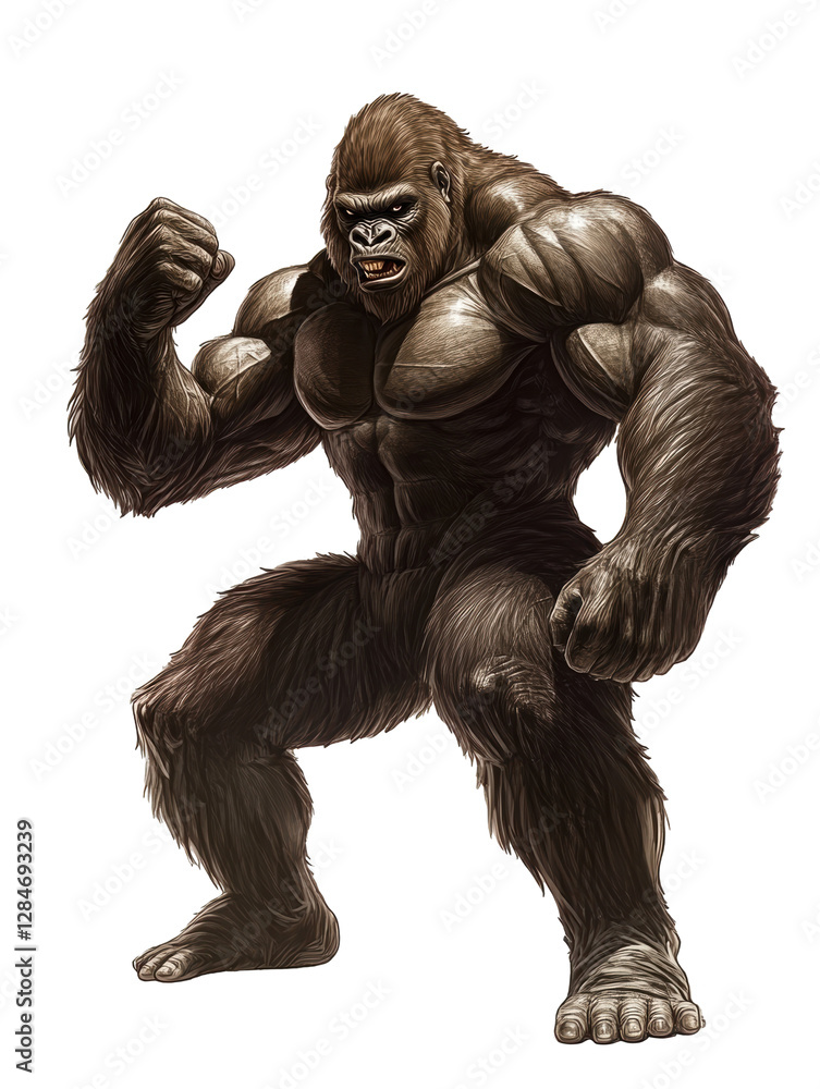 Isolated Muscular Gorilla Posing Aggressively, Power Isolated Muscular Gorilla Posing Aggressively, Power