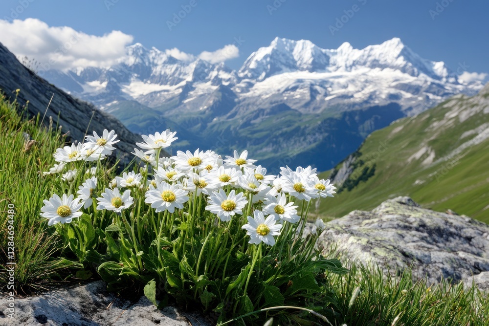 Obraz premium Alpine Meadow Blooms: Daisies in the Swiss Alps