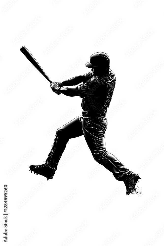 Isolated Silhouette of Baseball Player Swinging Bat with Determination Isolated Silhouette of Baseball Player Swinging Bat with Determination