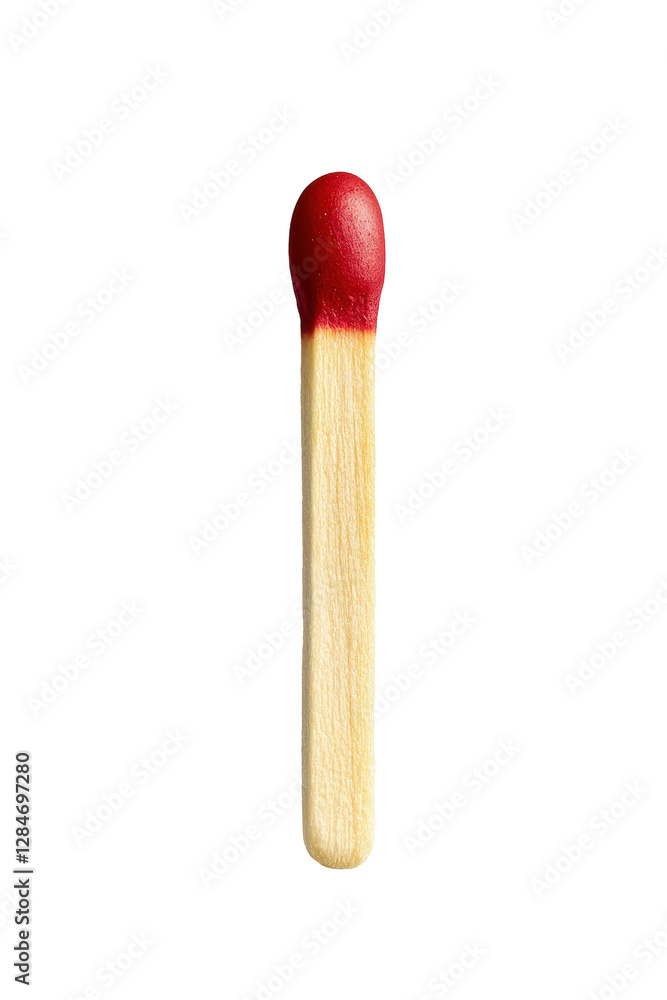 Isolated Unlit Wood Match with Scarlet Tip Isolated Unlit Wood Match with Scarlet Tip