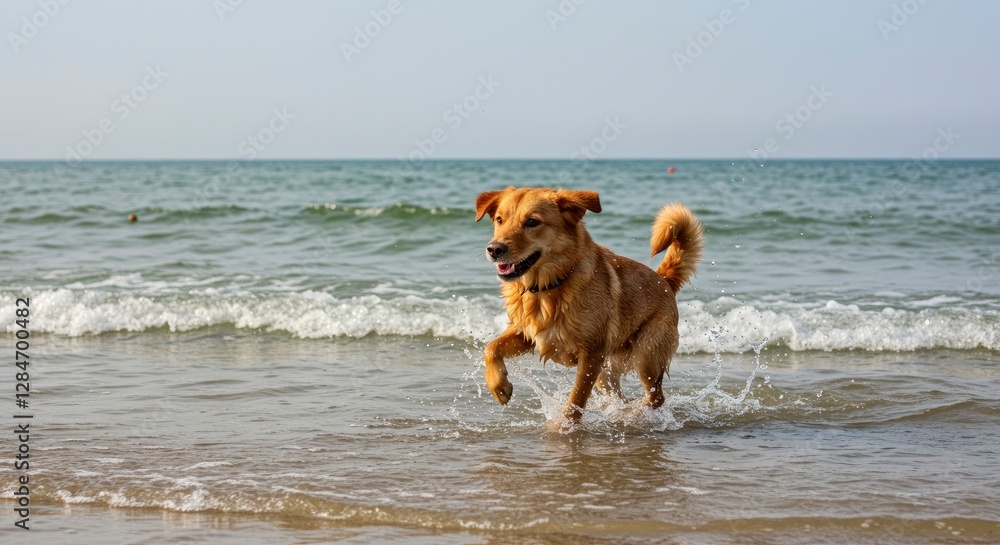 Happy Dog Running on the Beach During a Sunny Summer Day Happy Dog Running on the Beach During a Sunny Summer Day